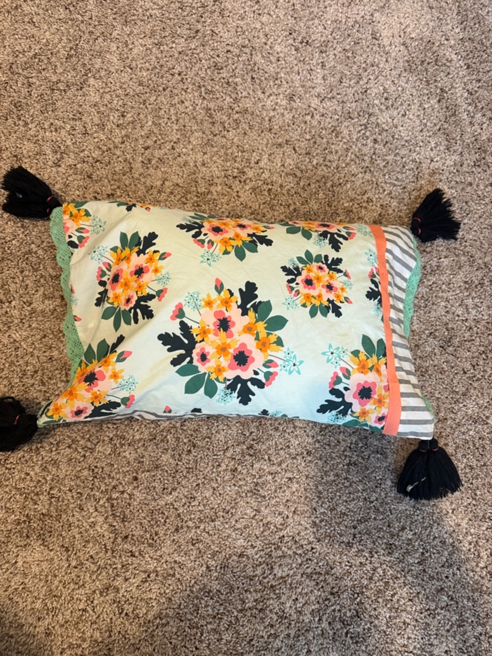 Matilda Jane Striped Accent Pillow with Mint Crochet Trim